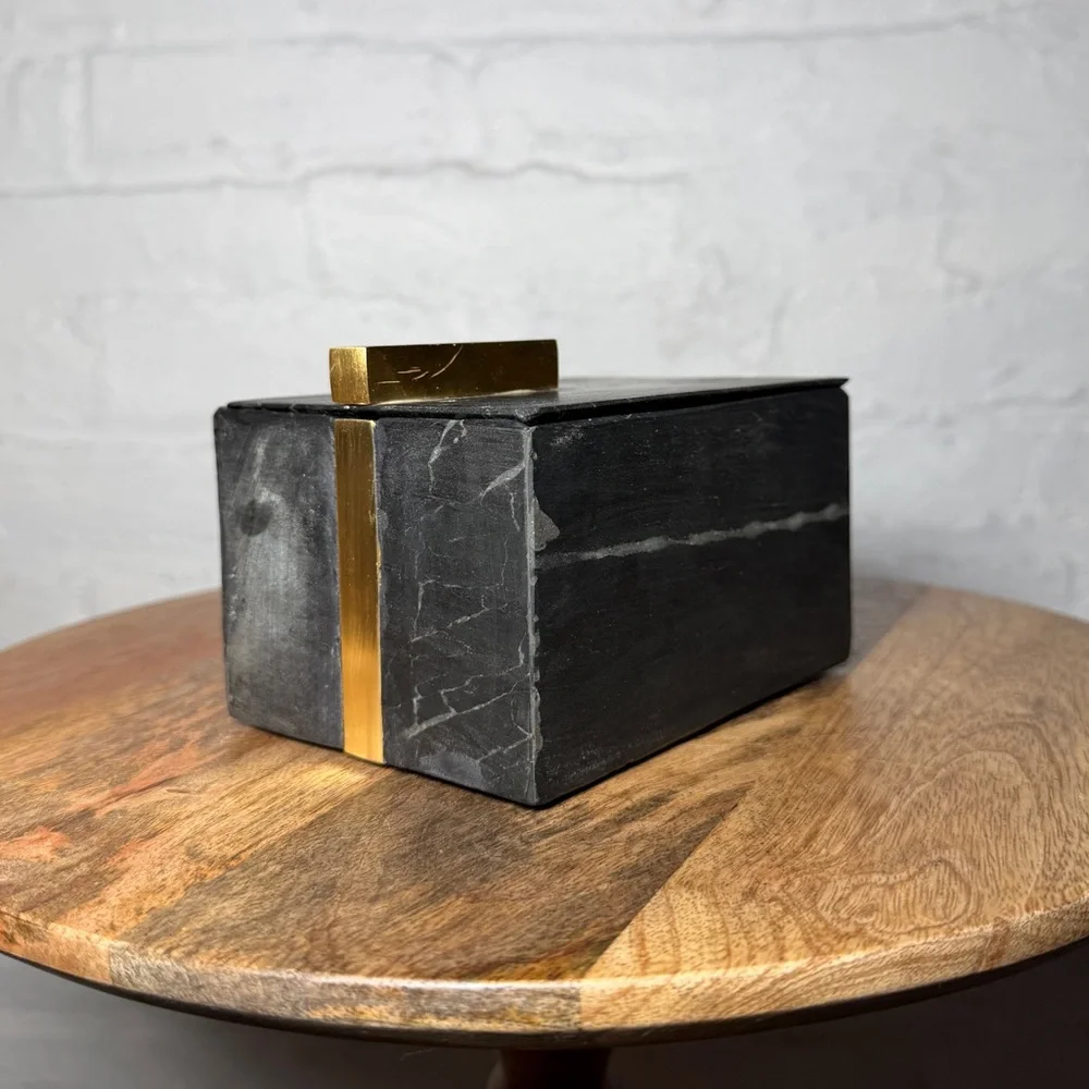 West Elm Black Mabel and Gold Accent Decorative Vanity Box